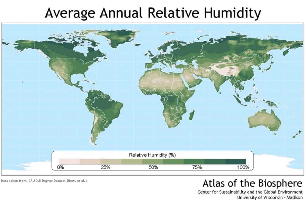 world average annual relative humidity